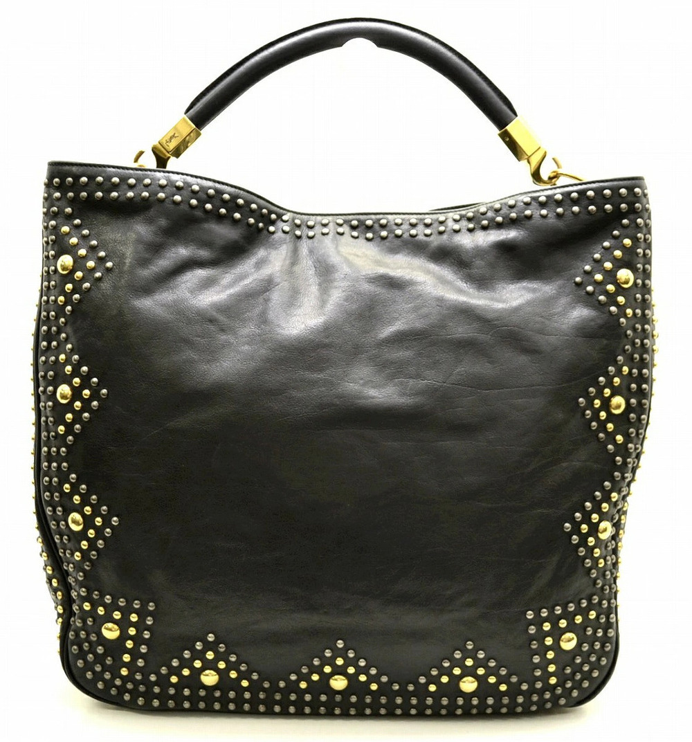 Saint Laurent Yves YSL Yves Lodelock Hobo Bag Studded Leather Black